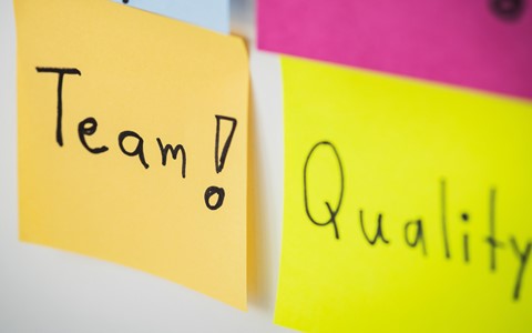 colourful post it notes with team and quality written on them