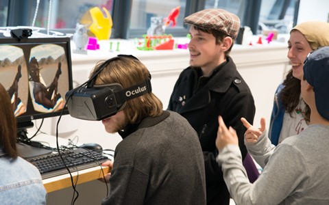 Students using VR headsets