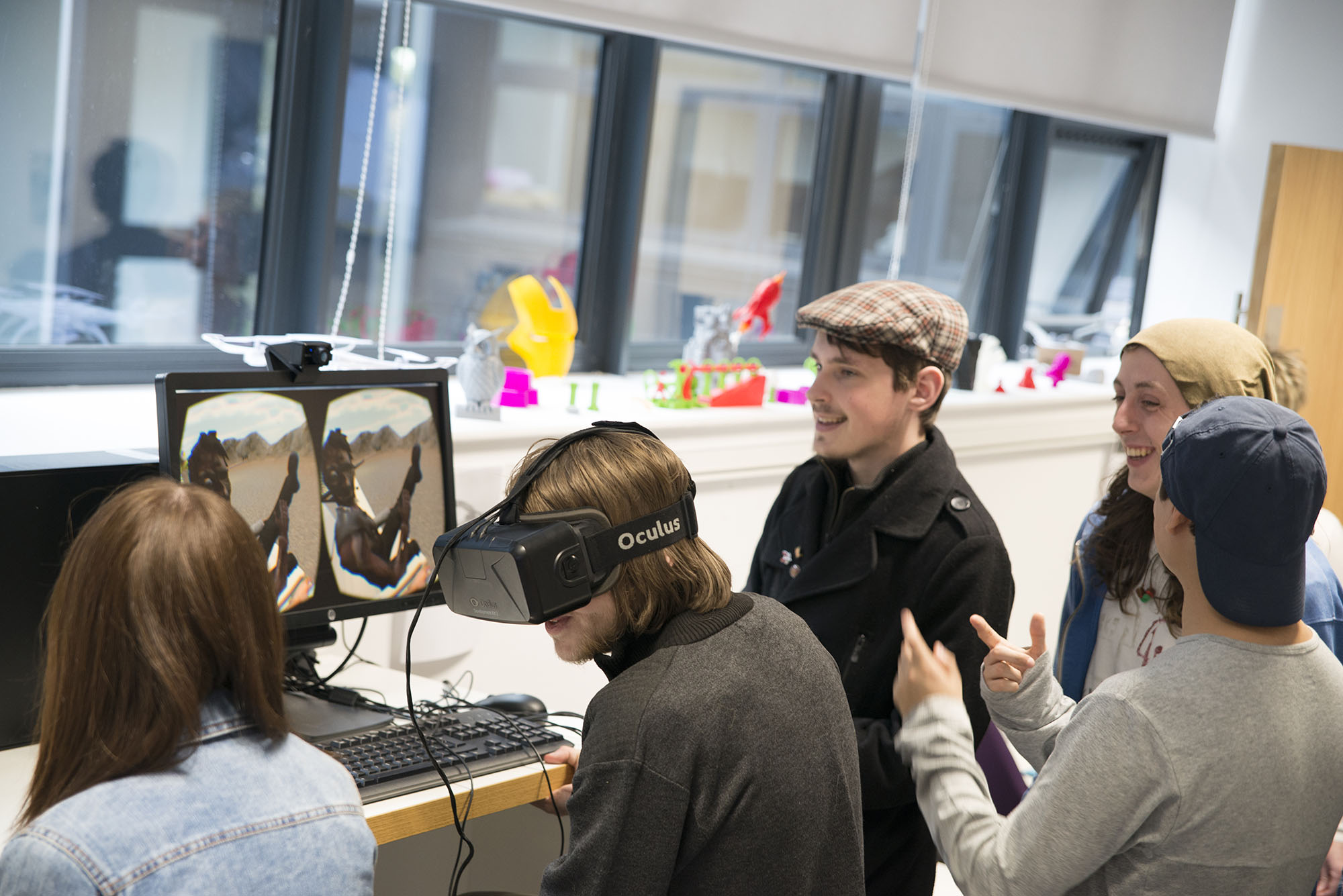Students using VR headsets