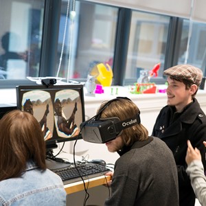 Students using VR headsets