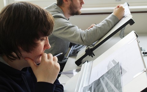 students at drawing boards