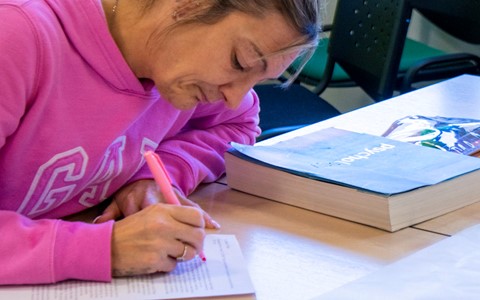 student working at desk