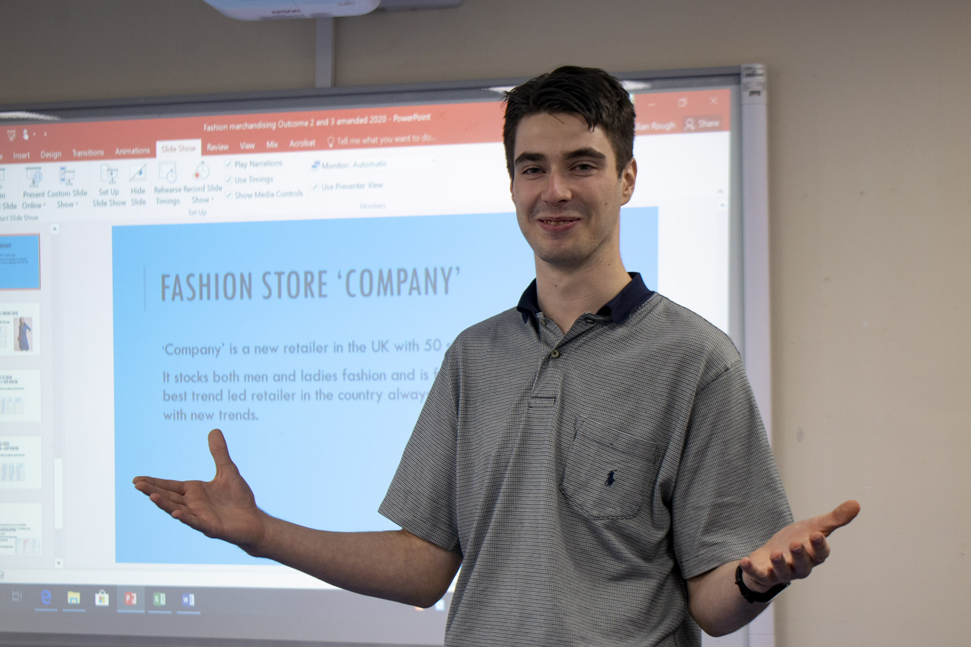 student giving fashion presentation