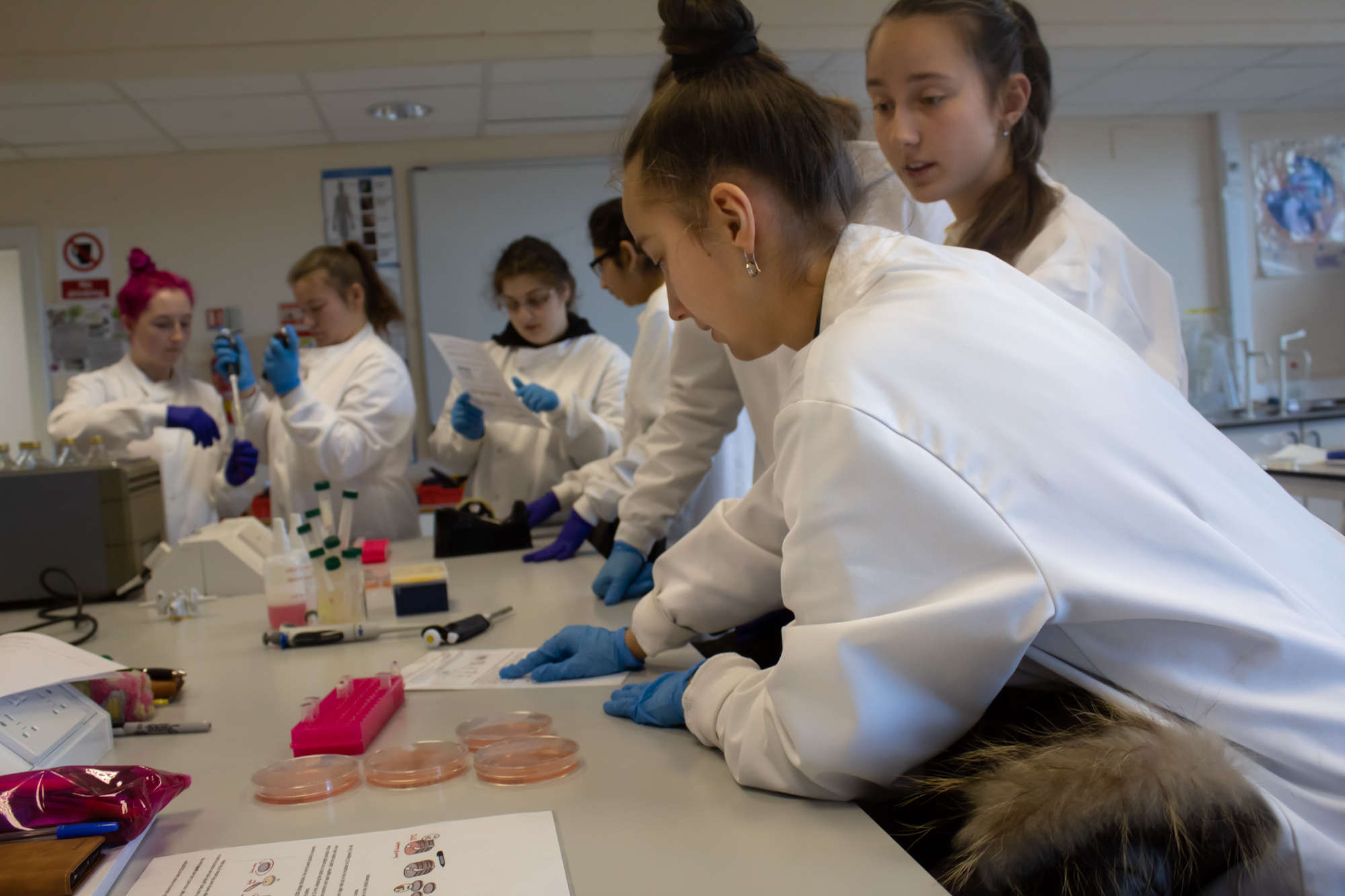 science students and equipment