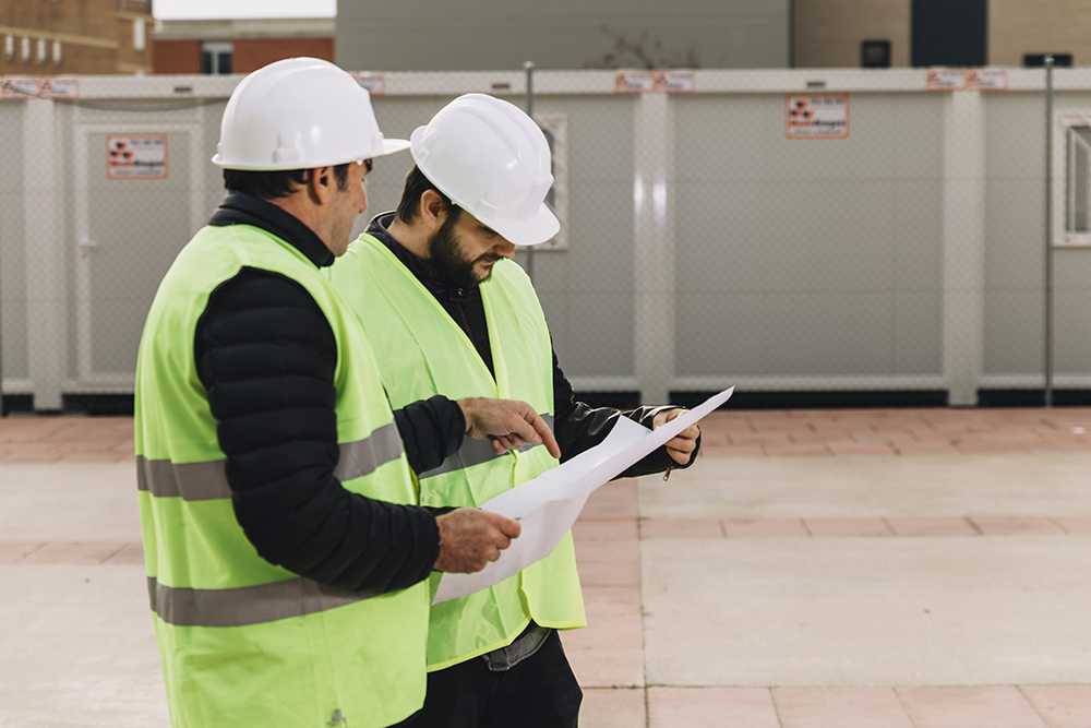 Students wearing hardhats