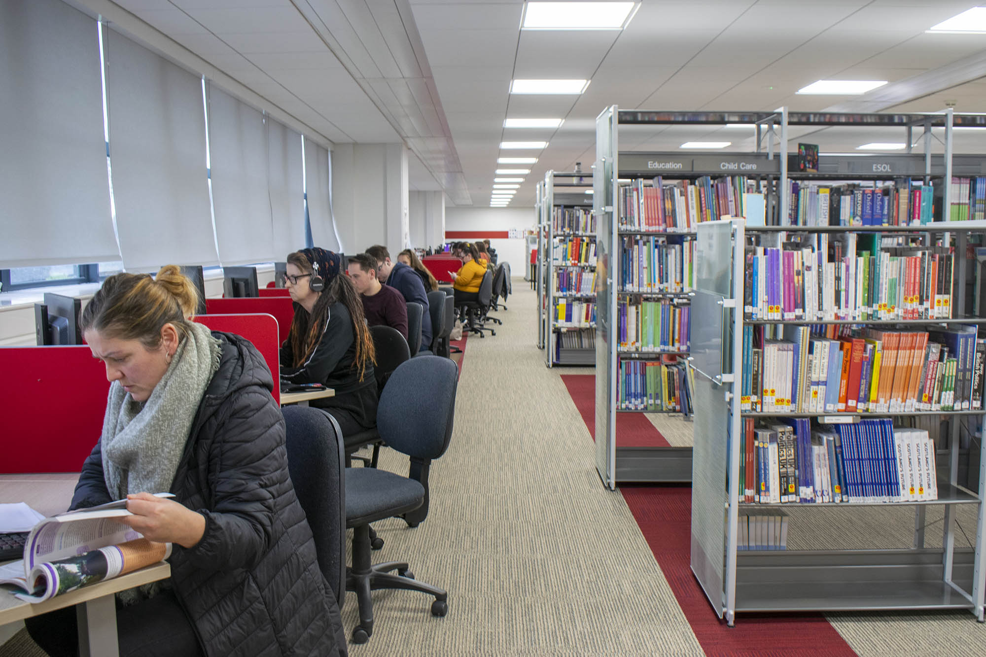 Students working in library