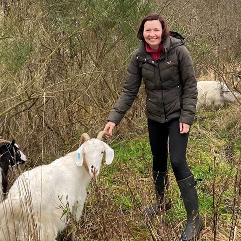 Jillian McEwan with goats