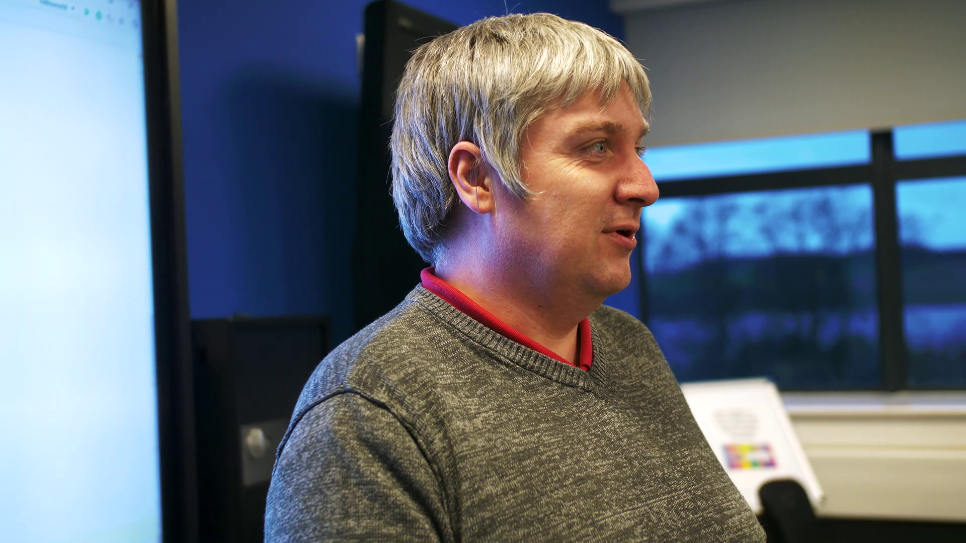 Lecturer talking in a classroom
