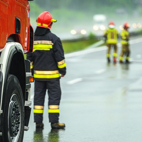 Fire crew at traffic accident
