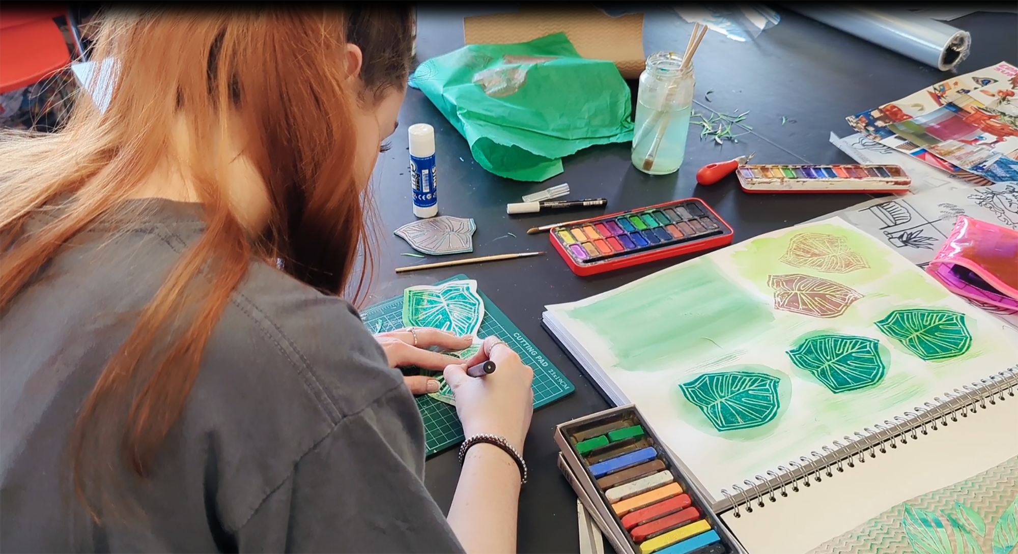 Student making prints