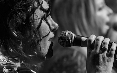 Black and white photo of singer