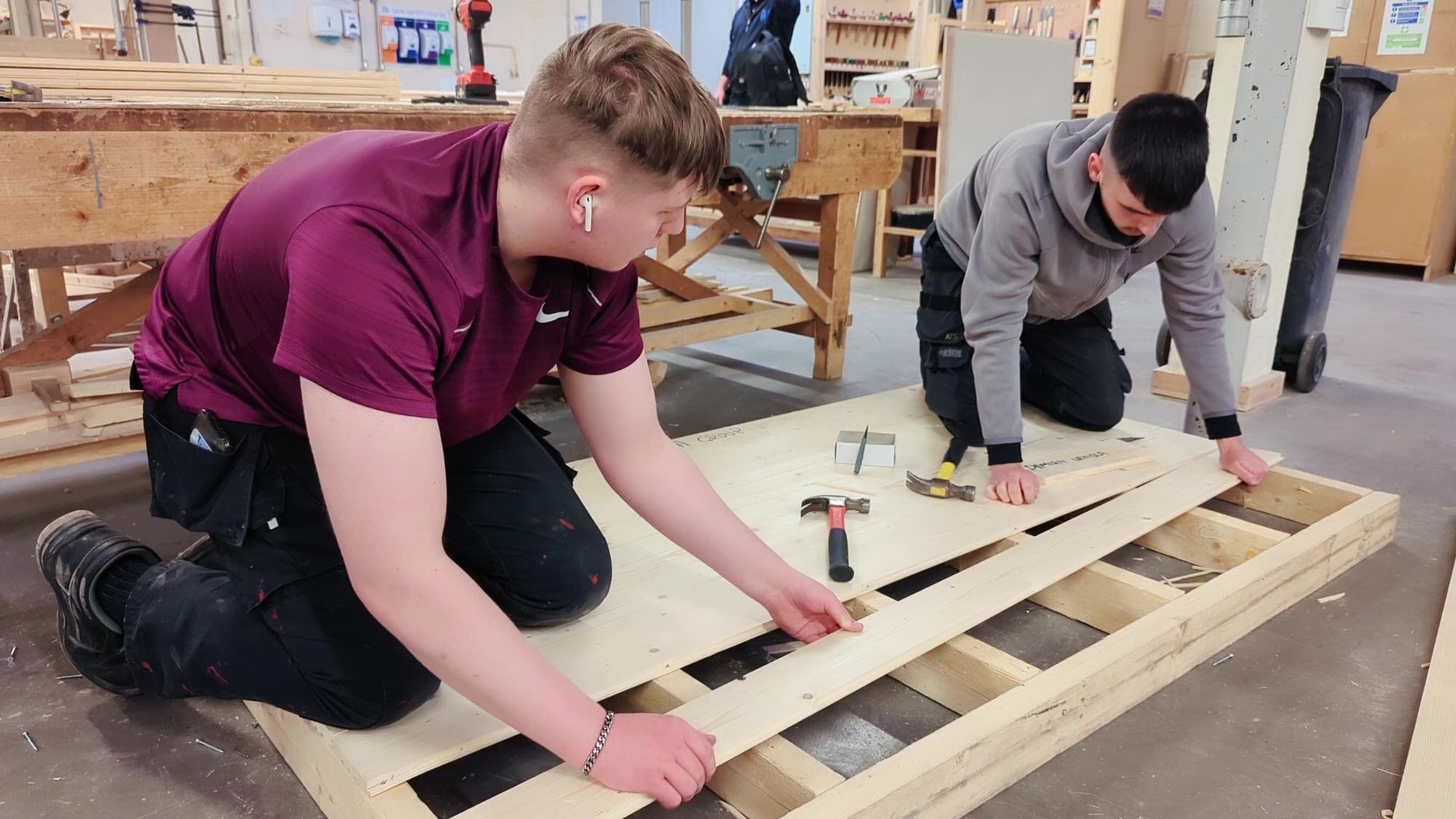 joinery students in workshop