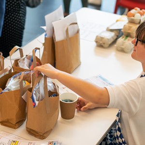 Kingspark pupil selling bake bags and eggs with a smile 