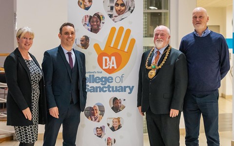 Shona Robison, Cabinet Secretary for Finance and Local Government, Simon Hewitt, Dundee and Angus College Principal, Bill Campbell, Dundee's Lord Provost, and Laurie O'Donnell, Board of Management Chair at Dundee and Angus College