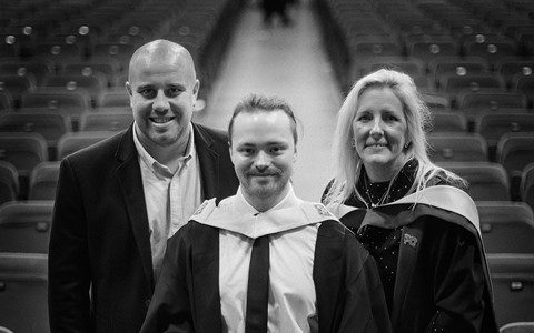 Left to right, Scott Nicoll, Angus Alive, Finlay Carnegie, Graduating Student, and Sarah Ramminger, Head of Curriculum and Quality at Dundee & Angus College