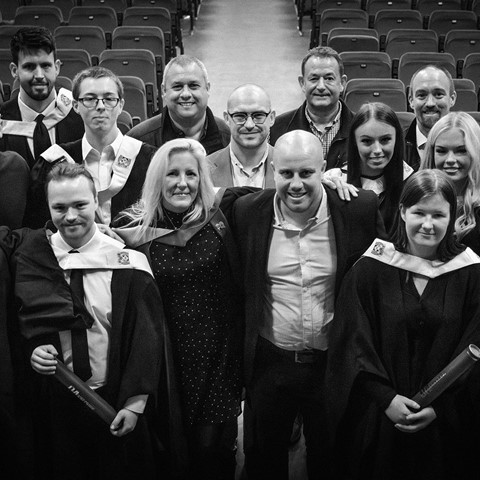 Next Generation HN Sports Students at Graduation in gowns in the Caird Hall