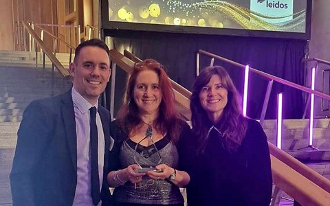 Left to right, Simon Hewitt, Nicola Weston Gokalp, and Katie Baxter with the Championing Diversity & Inclusion Award at this year's Scottish Public Services Award