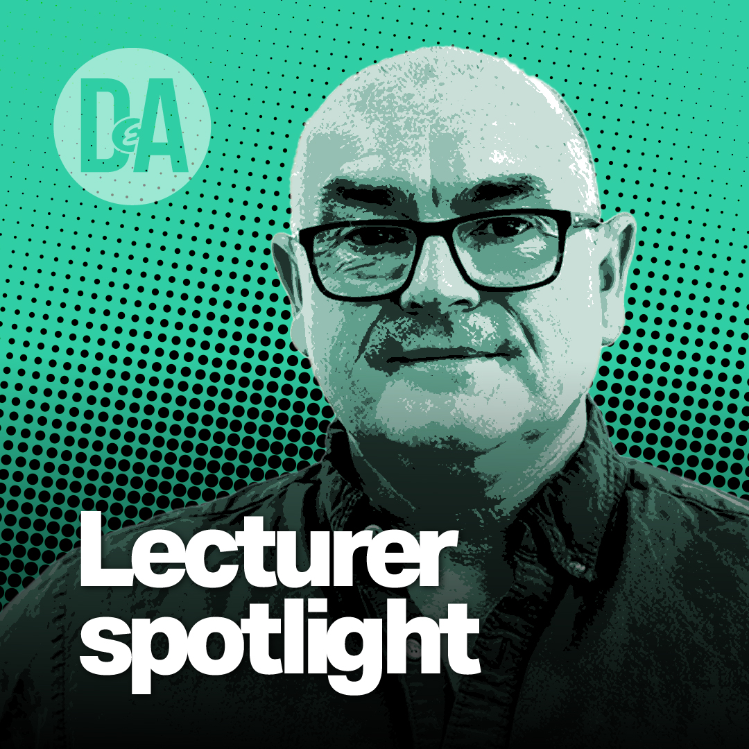 Stylised image of a person with 'lecturer spotlight' written below