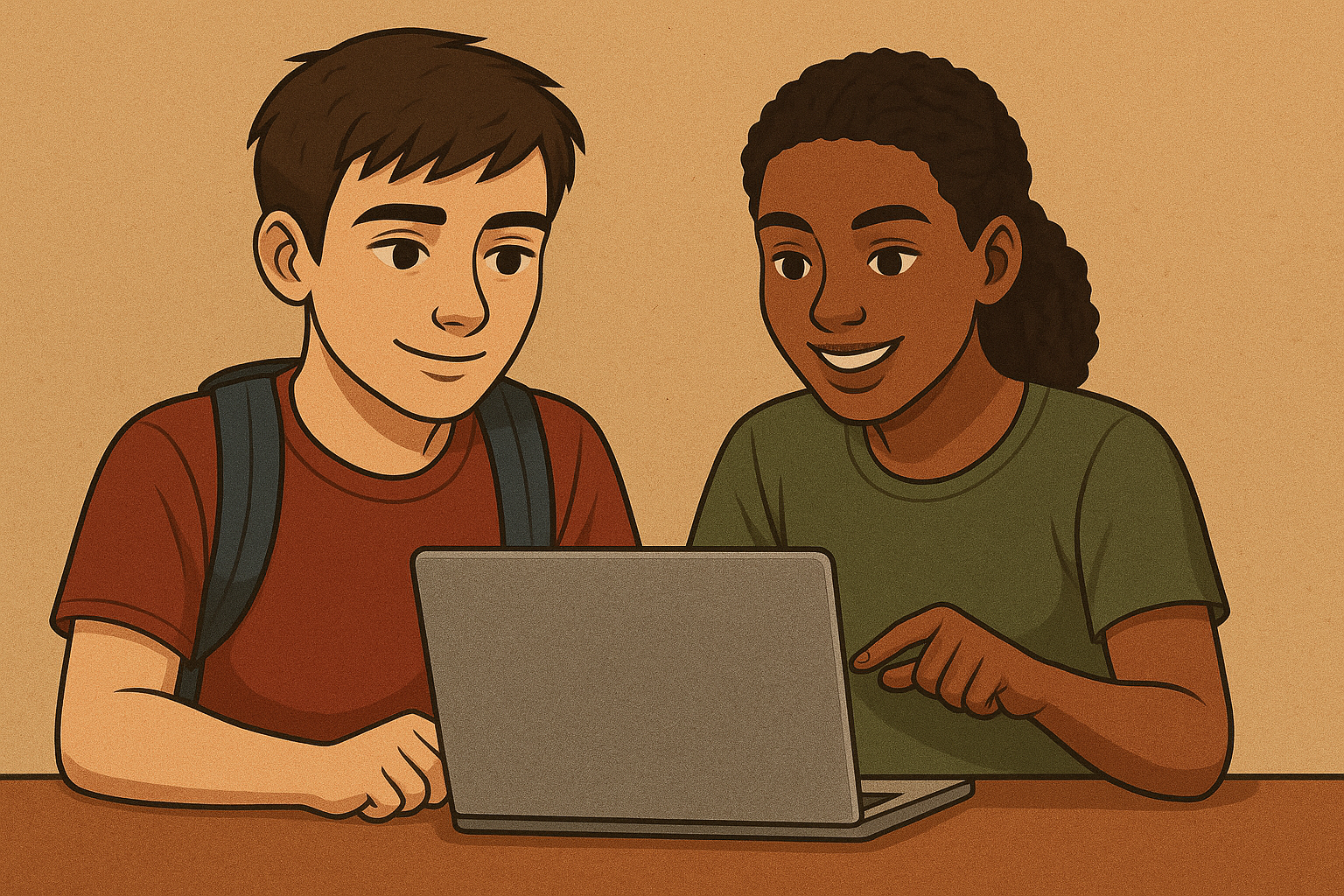 students at laptop illustration