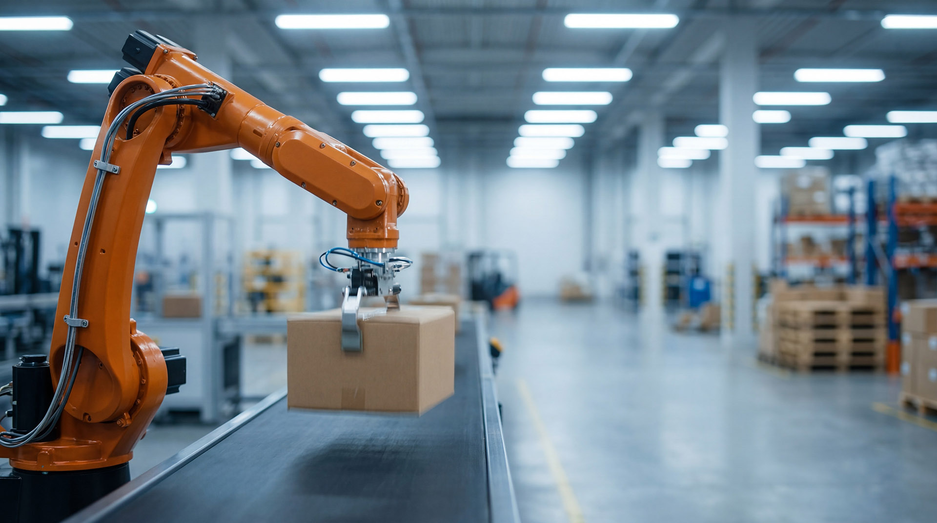 robot arm in a warehouse